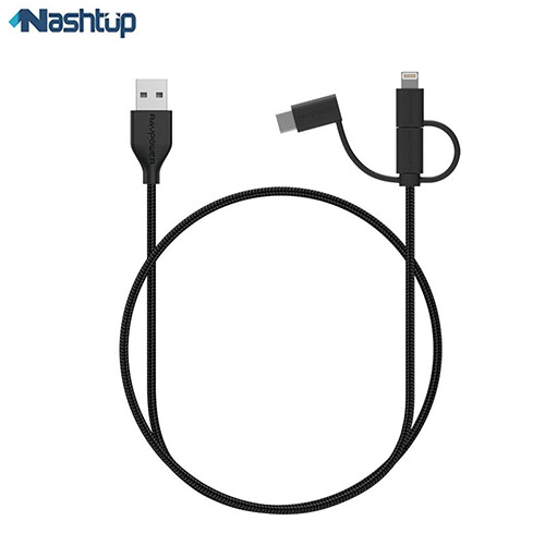 کابل تبدیل USB به لایتنینگ/USB-C/microUSB راوپاور مدل CB021 طول 1 متر