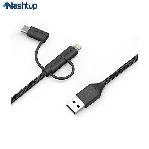 کابل تبدیل USB به لایتنینگ/USB-C/MicroUSB راوپاور مدل CB021 طول 1 متر
