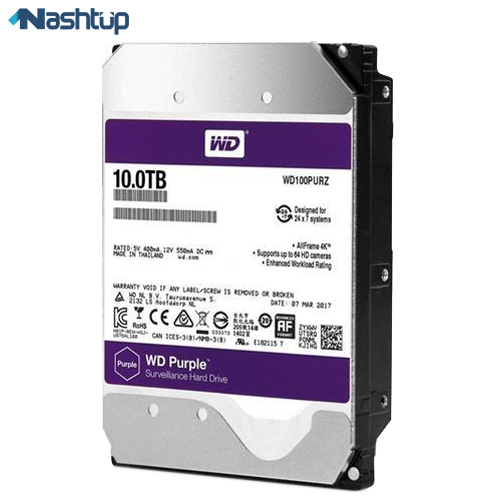 هارد دیسک اینترنال وسترن دیجیتال مدل WD100PURZ Purple 256MB Cache ظرفیت 10 ترابایت
